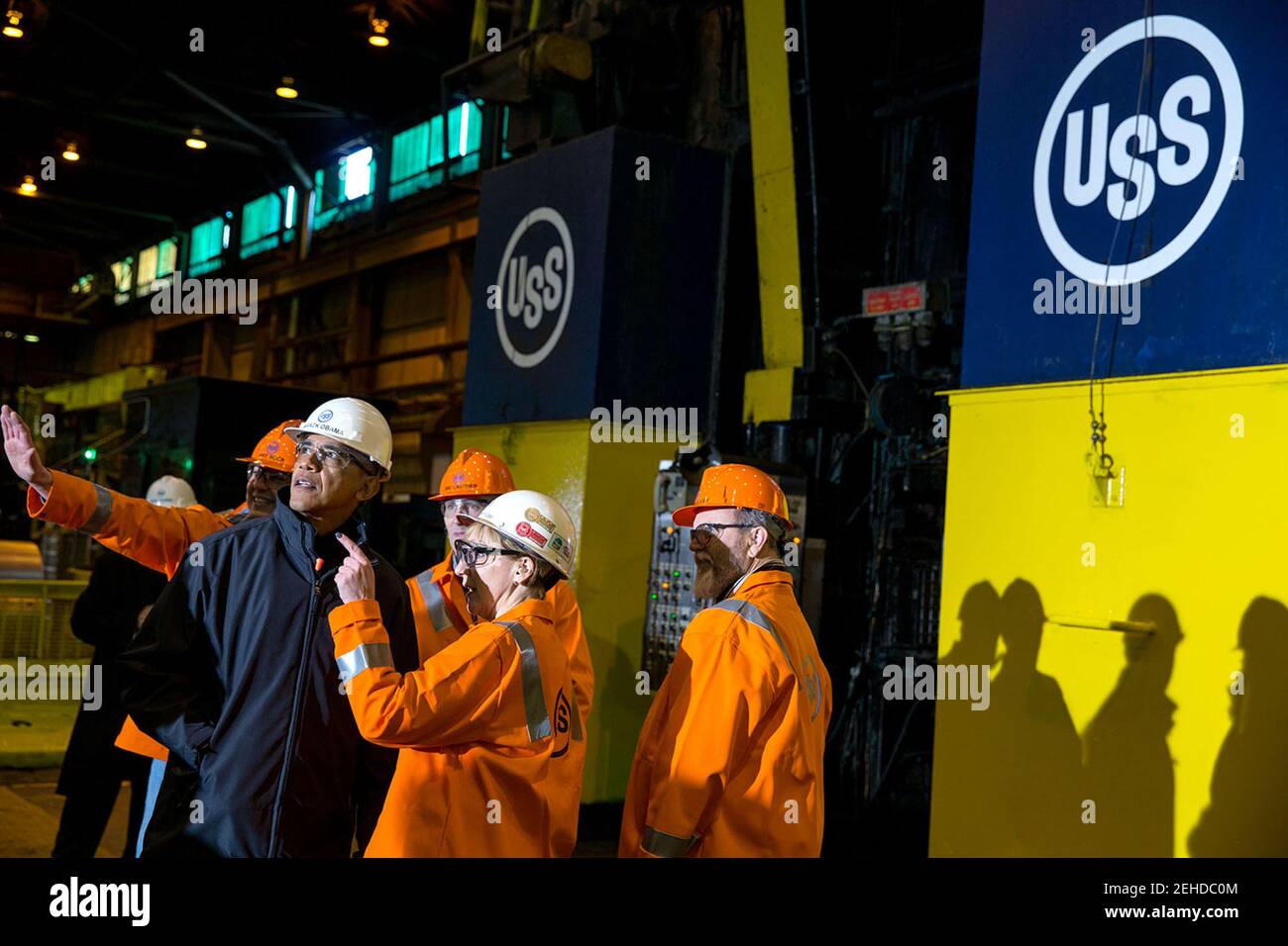 President Barack Obama tours the United States Steel Corporation Irvin Plant in West Mifflin, Penn., Jan. 29, 2014. Stock Photo