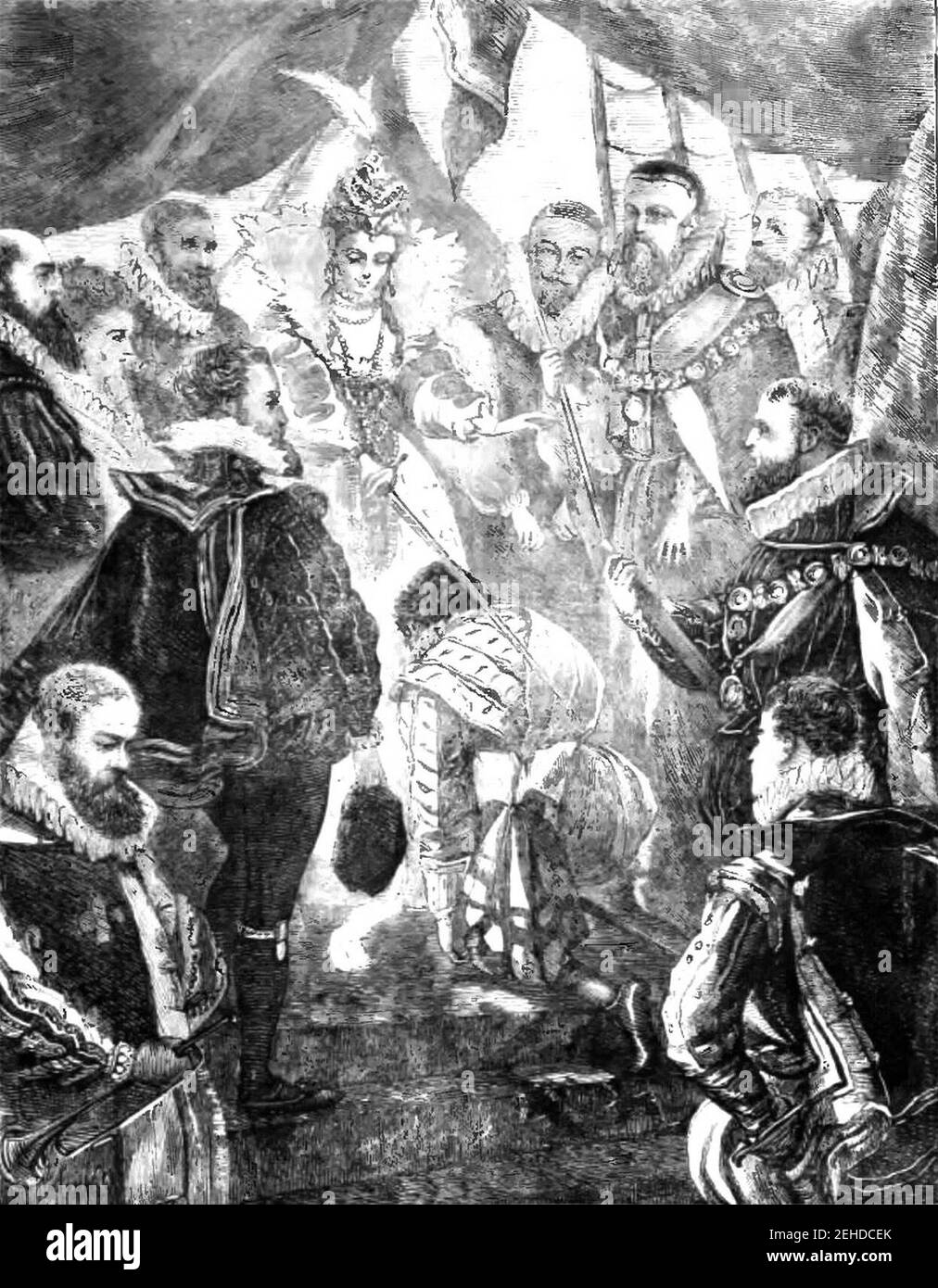 P505 Queen Elizabeth Knighting Francis Drake Stock Photo Alamy