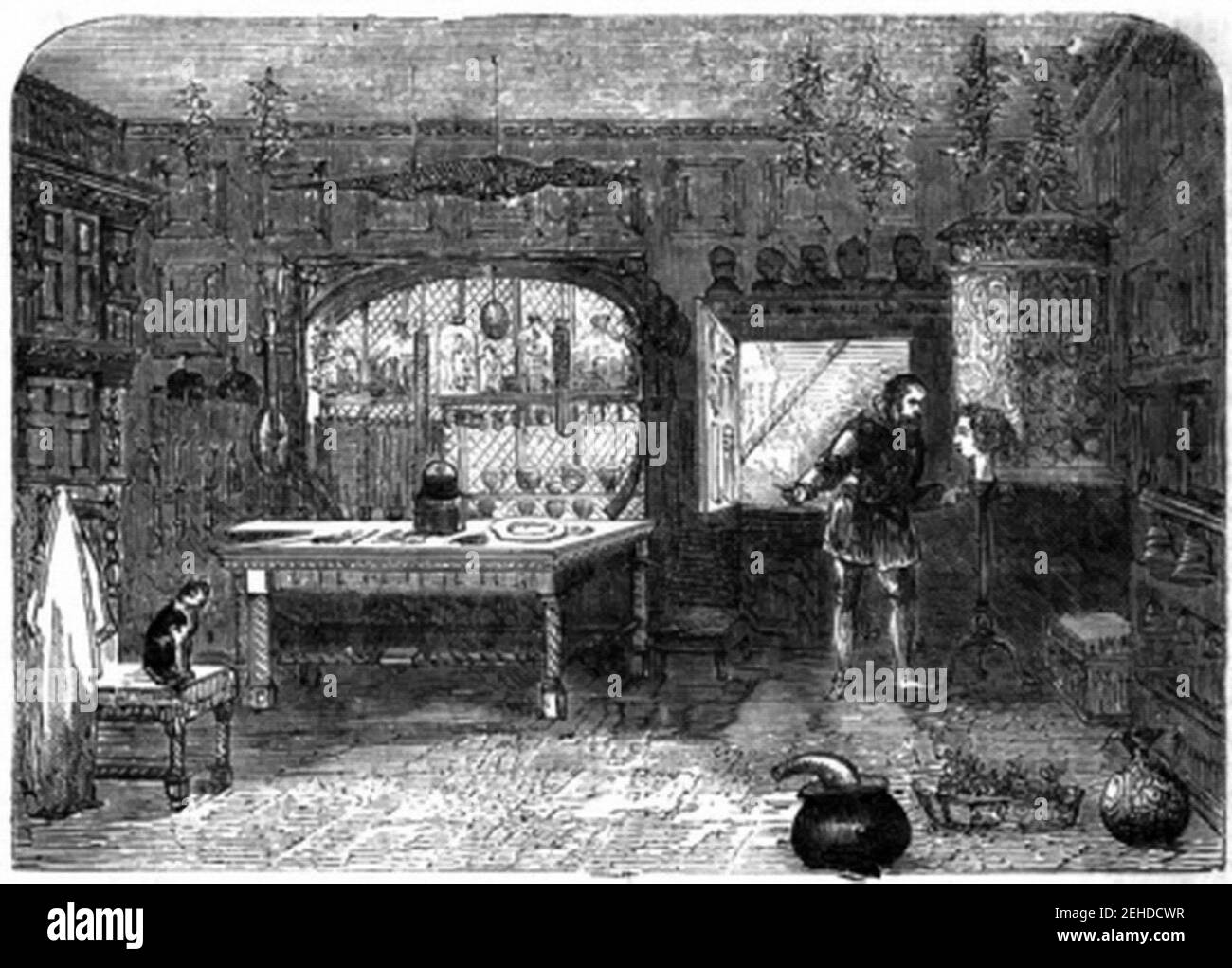 P552 A Barber's Shop in the reign of Queen Elizabeth. Stock Photo