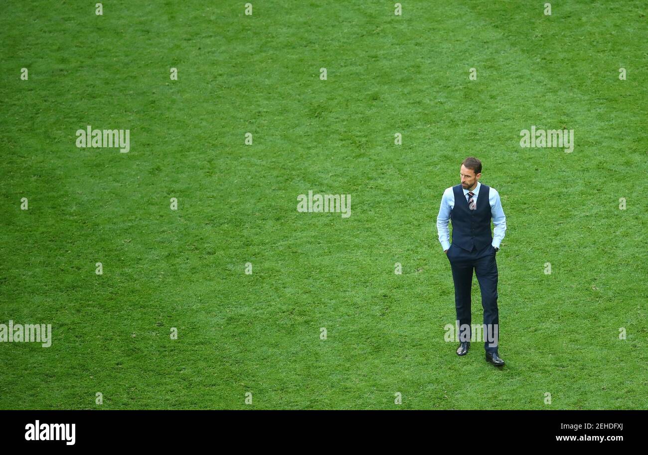 Soccer Football - World Cup - Third Place Play Off - Belgium v England - Saint Petersburg Stadium, Saint Petersburg, Russia - July 14, 2018  England manager Gareth Southgate looks dejected after the match   REUTERS/Michael Dalder Stock Photo