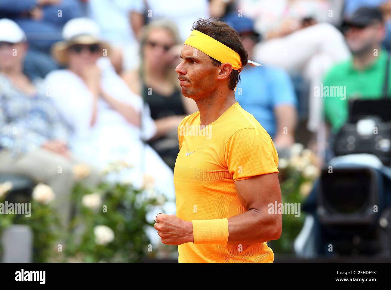 Tennis - ATP World Tour Masters 1000 - Italian Open - Foro Italico, Rome, Italy - May 18, 2018   Spain's Rafael Nadal reacts during his quarter final match against Italy's Fabio Fognini   REUTERS/Alessandro Bianchi Stock Photo