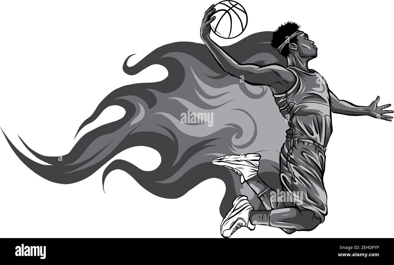 Color illustration. Basketball player throws the ball in the basket vector Stock Vector