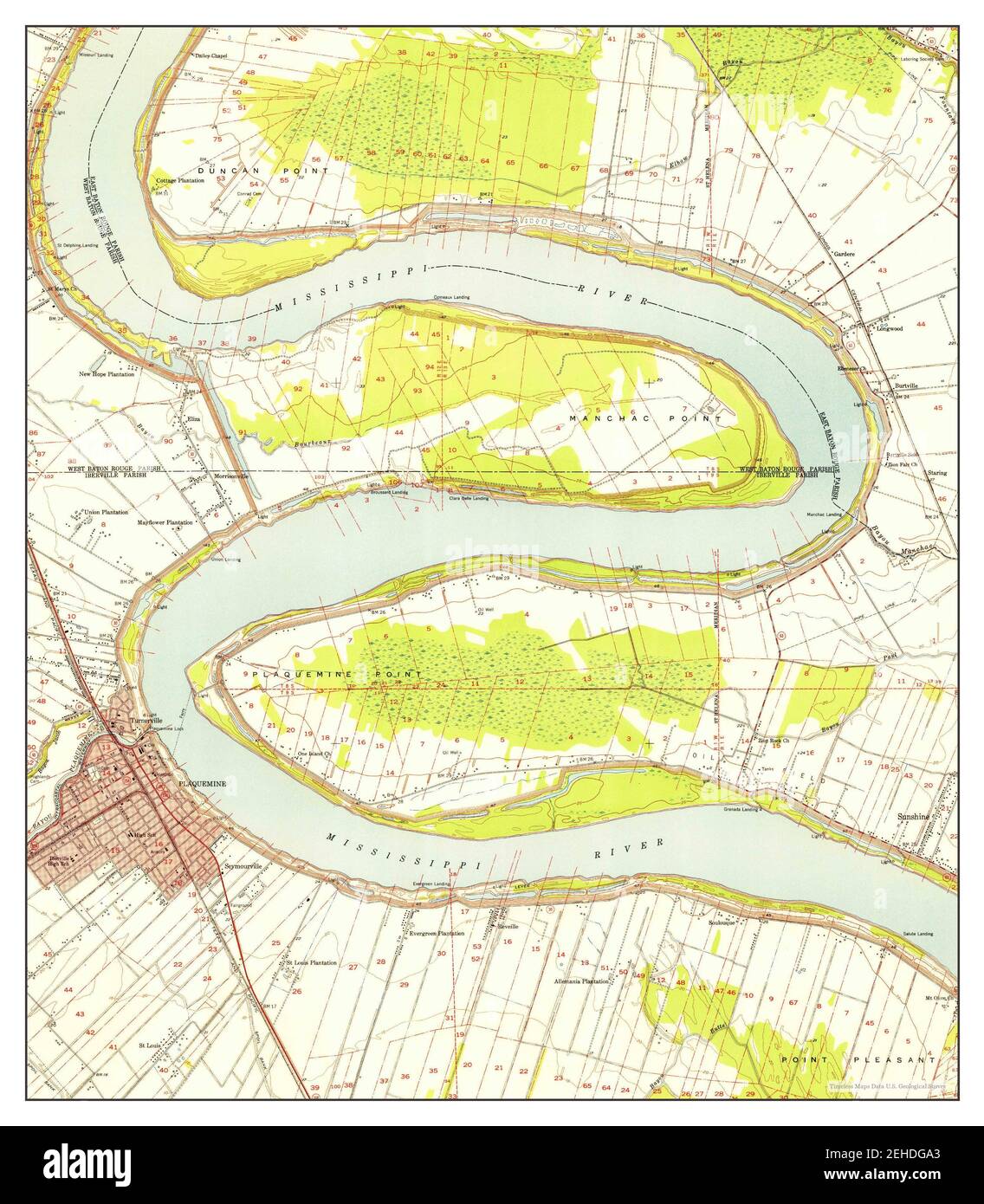 Plaquemine, Louisiana, map 1953, 124000, United States of America by