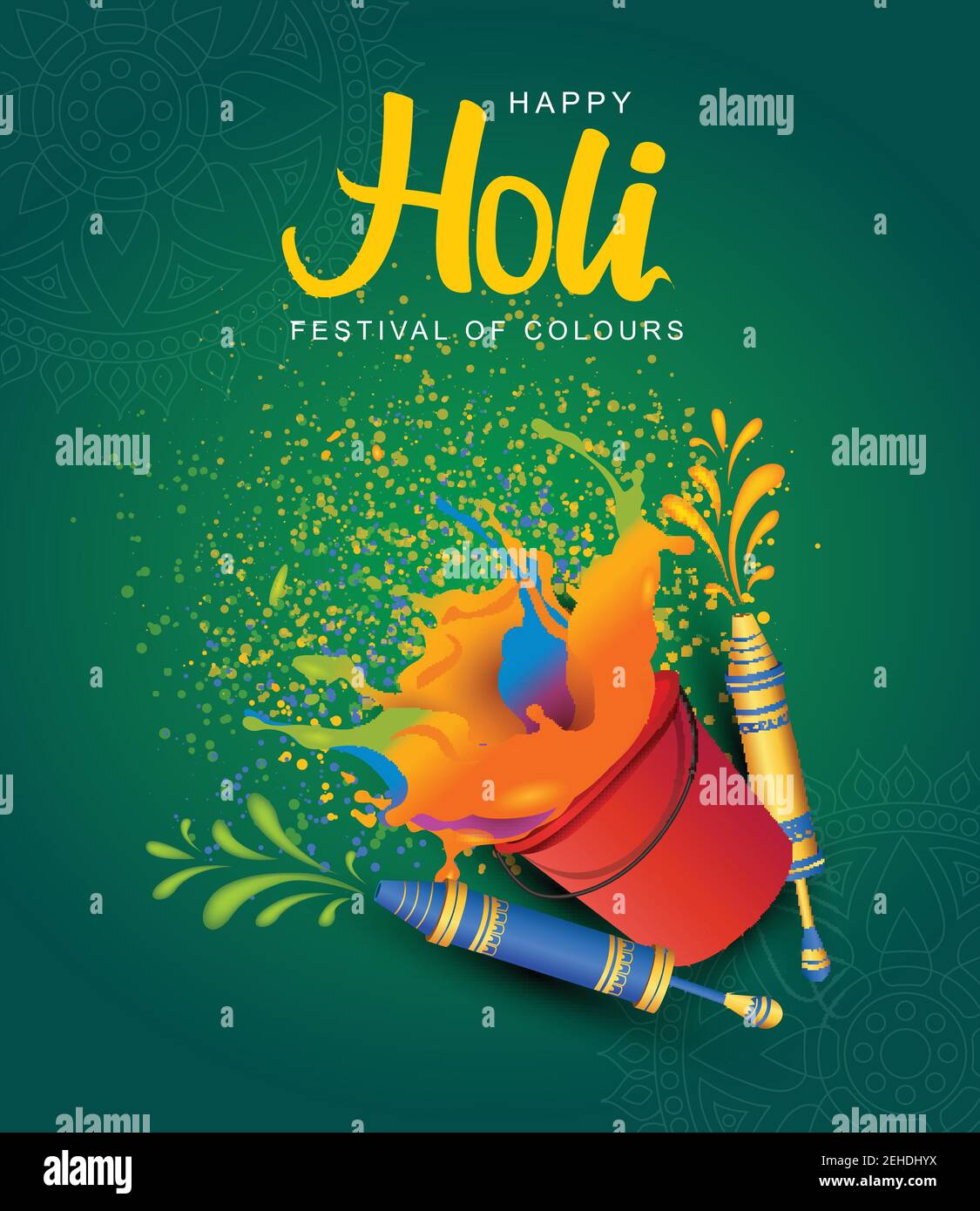illustration of colorful design (powder color) and pichkari for Happy Holi  Background Stock Vector Image & Art - Alamy