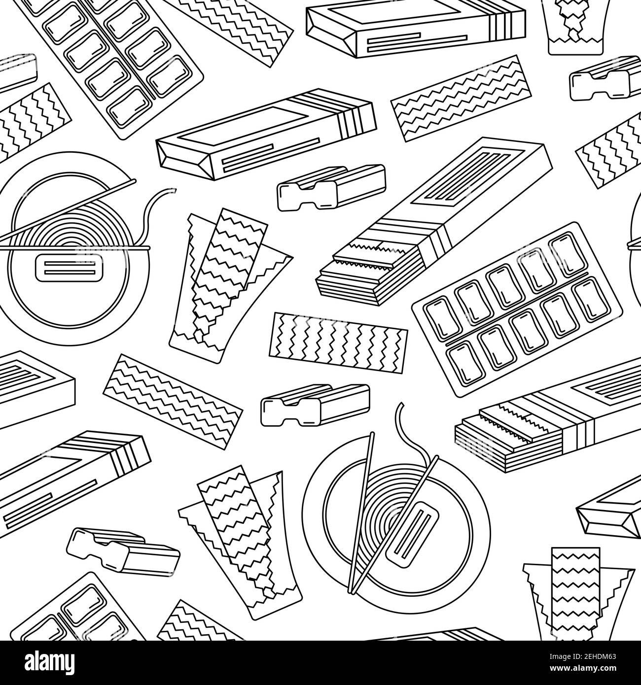 Monochrome seamless pattern with chewing gum. Line art Stock Vector