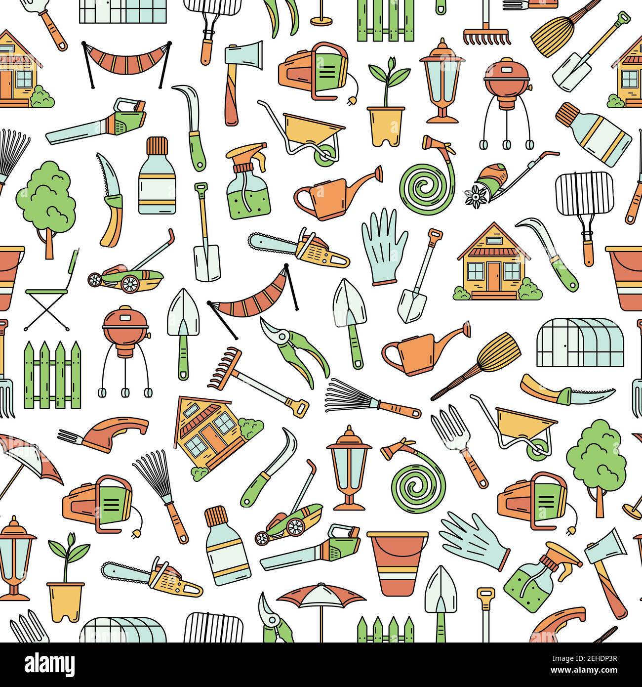 The vector seamless pattern with garden tools. Background. Stock Vector