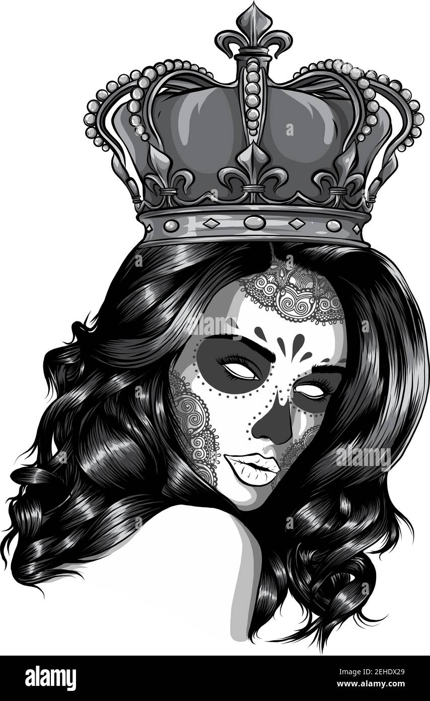 Skull girl with a crown. Vector illustration Stock Vector