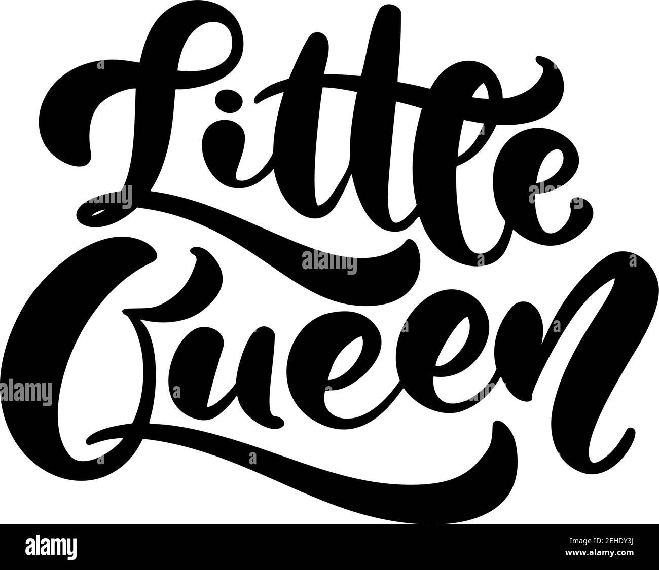 Vector illustration of Little Queen text for girls clothes. Inspirational quote. Feminine baby calligraphy. Lettering typographic poster. Royal badge Stock Vector