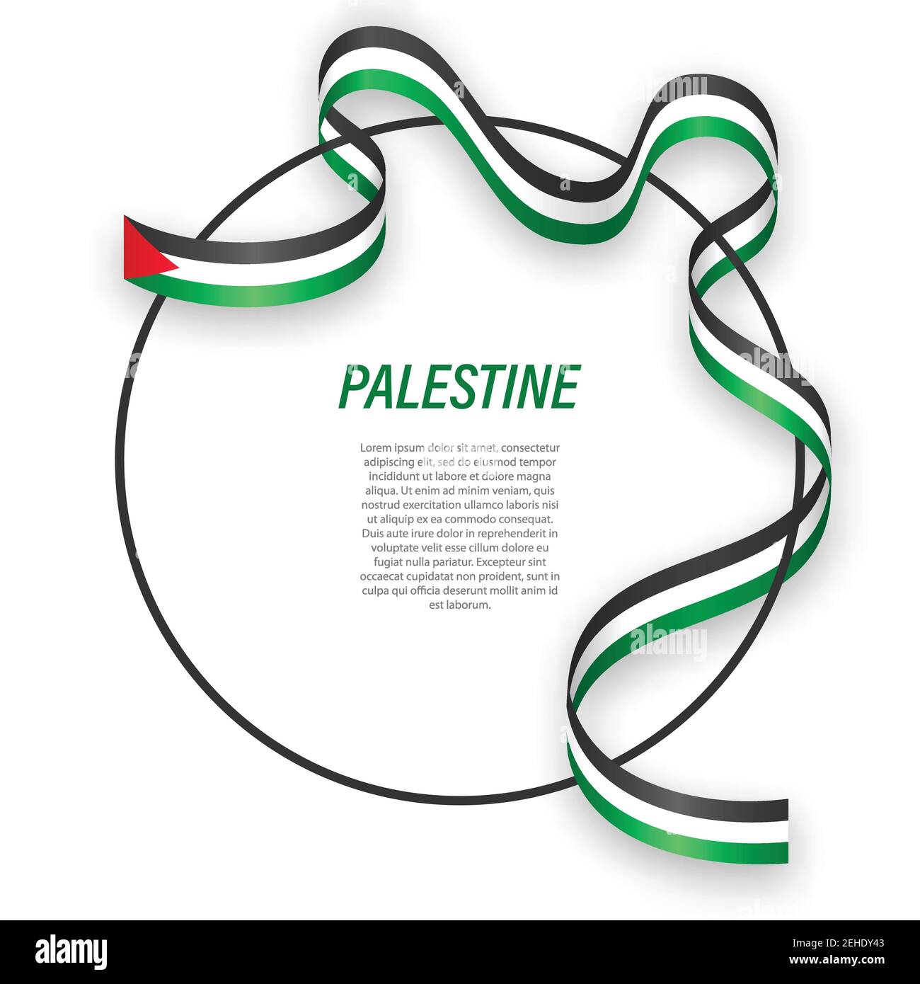 Waving ribbon flag of Palestine on circle frame. Template for ...