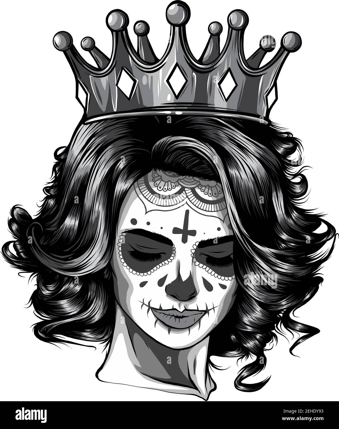 Skull girl with a crown. Vector illustration Stock Vector