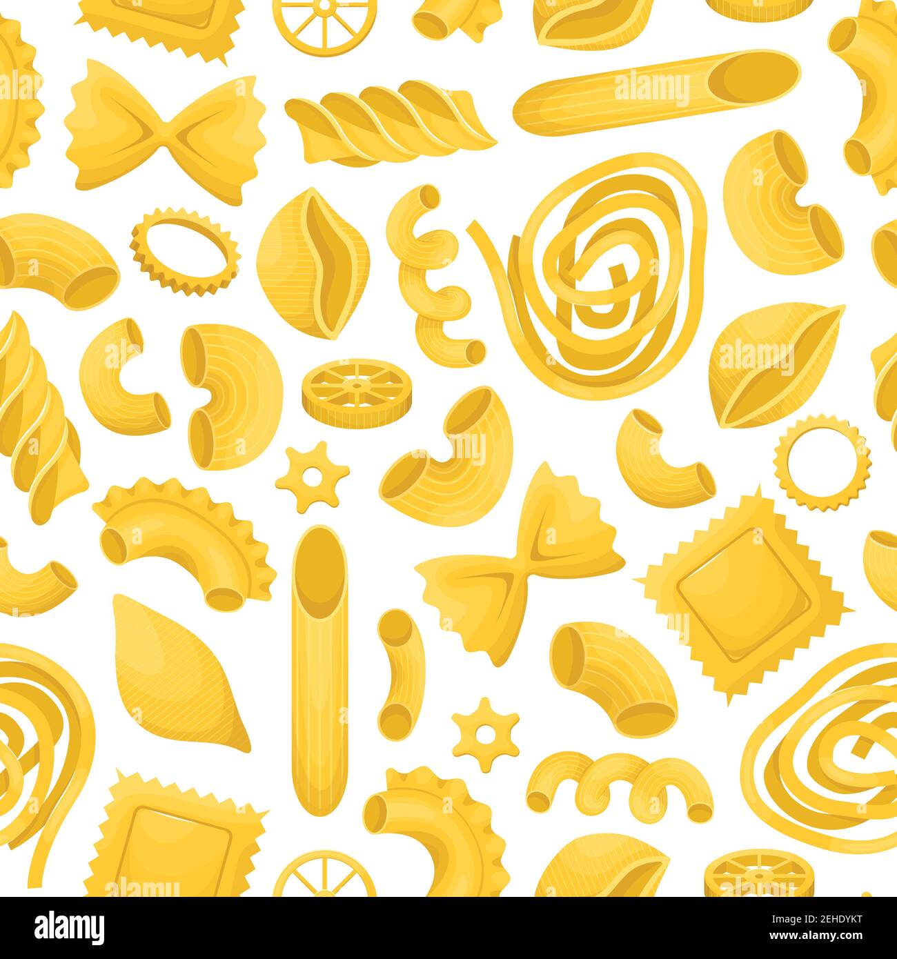 The vector seamless pattern with different types of italian pasta. Stock Vector