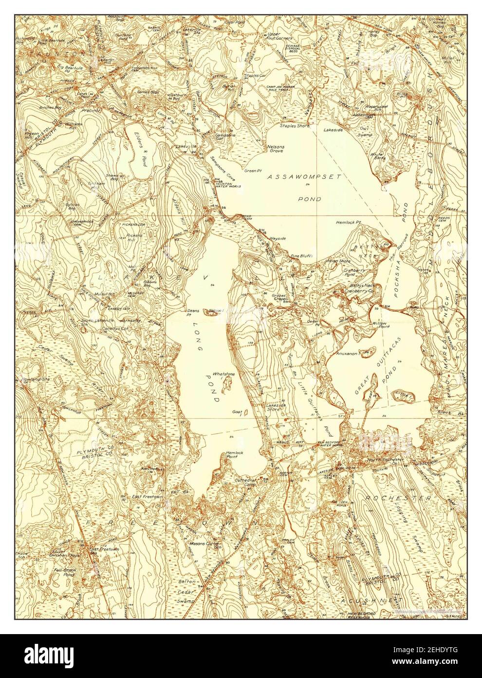 Assawompset Pond, Massachusetts, map 1937, 1:24000, United States of ...