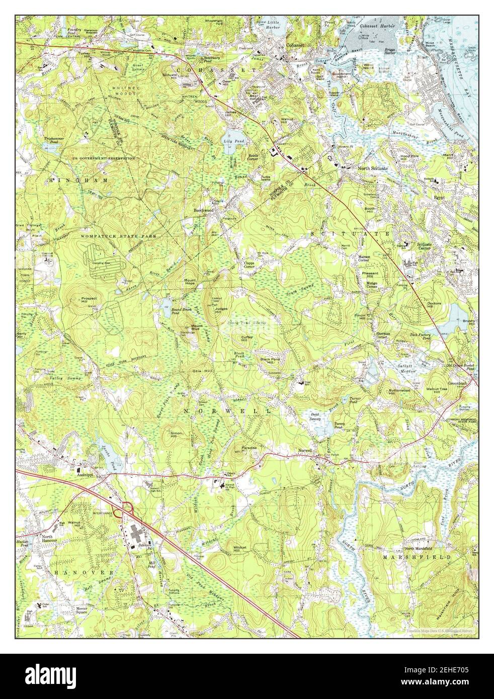 Cohasset, Massachusetts, map 1974, 1:25000, United States of America by Timeless Maps, data U.S. Geological Survey Stock Photo