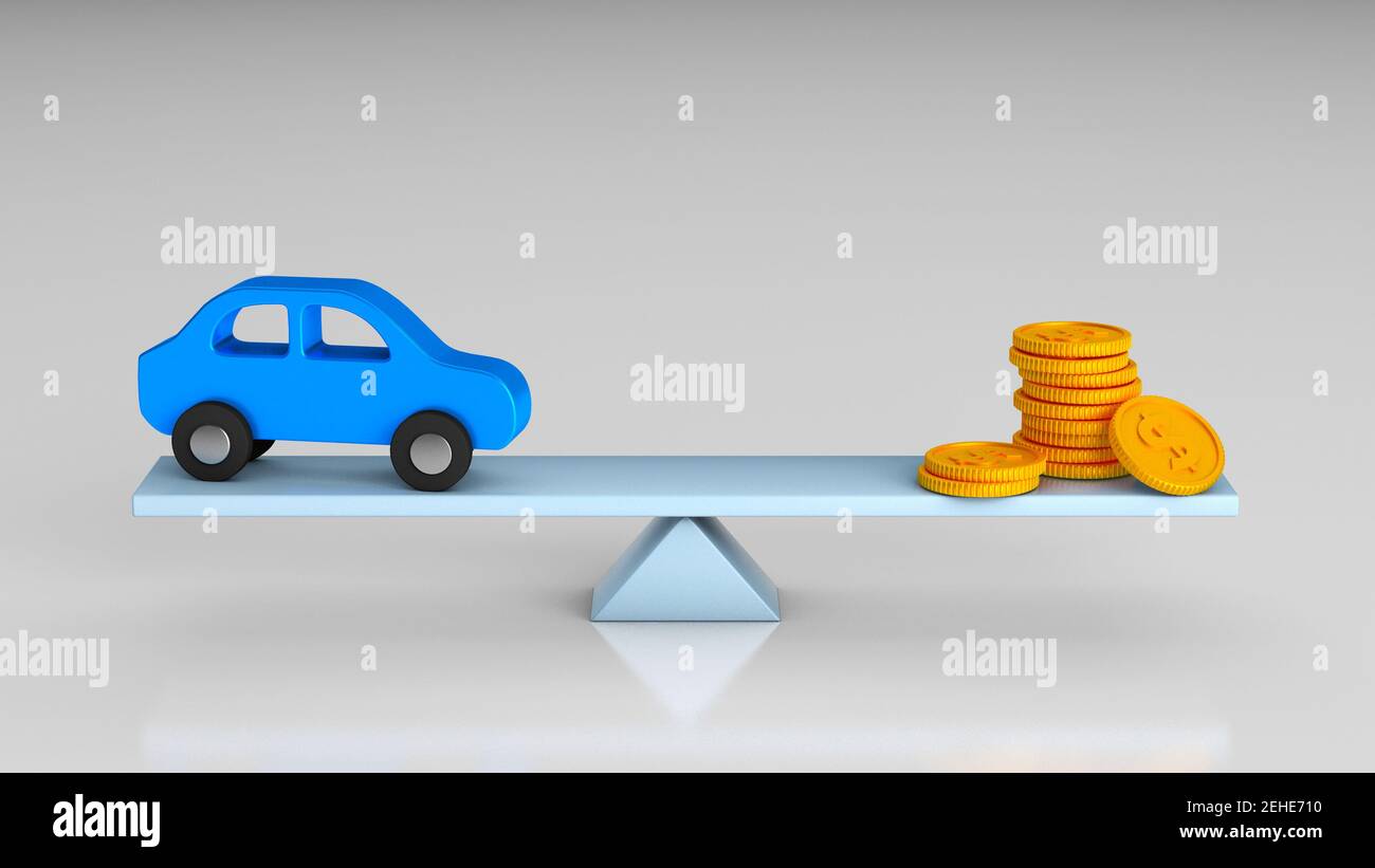 Scales of balance and choice of money or car. 3d render Stock Photo Alamy