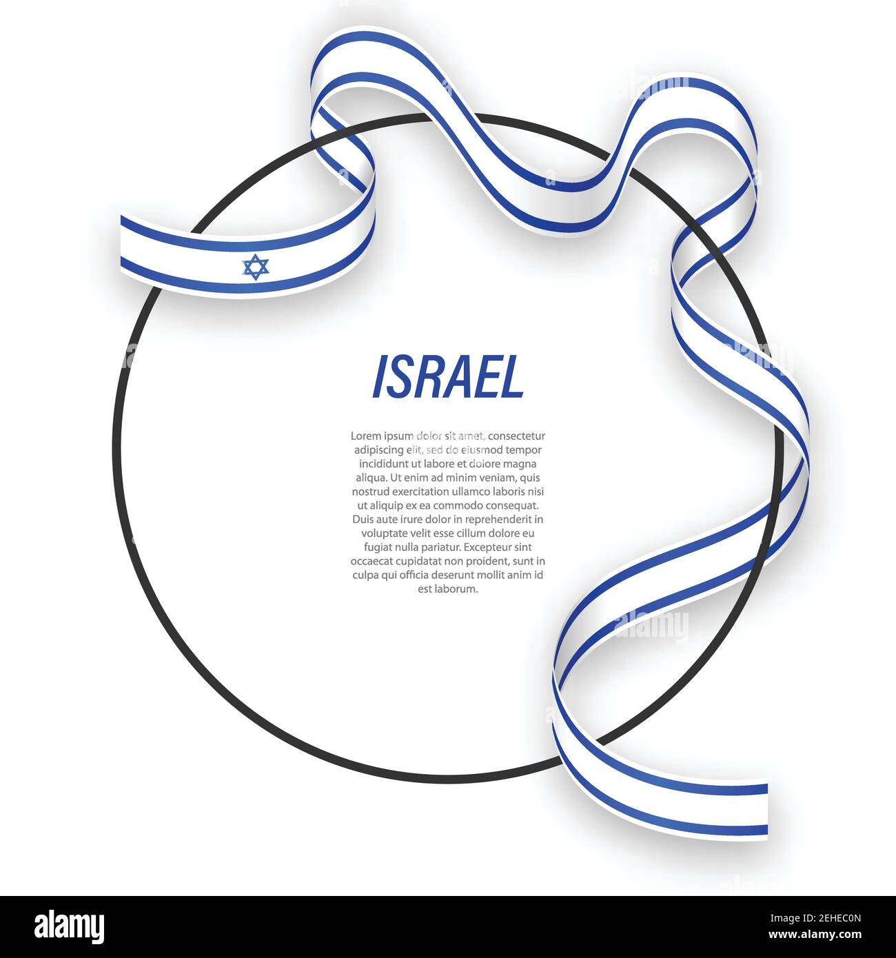Waving ribbon flag of Israel on circle frame. Template for independence ...