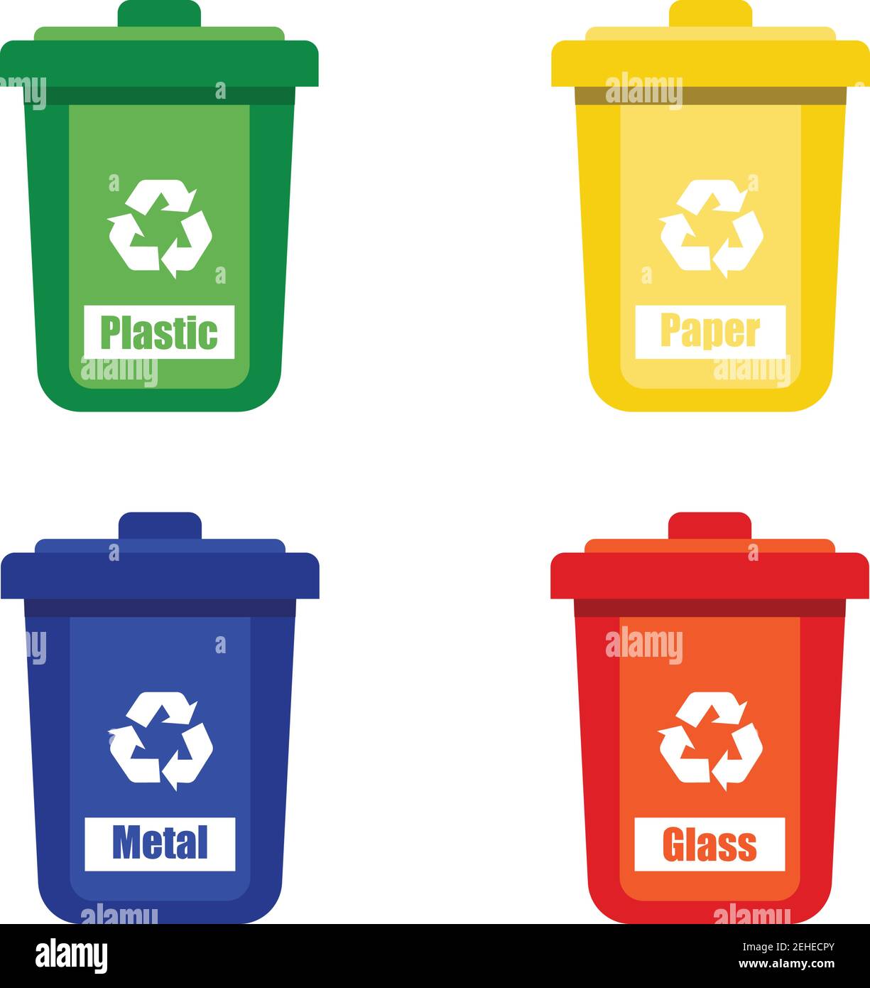 colored trash cans blue red with metal, paper, plastic, glass and organic  waste suitable for reuse reduce recycle. waste sorting garbage. vector  Stock Vector Image & Art - Alamy