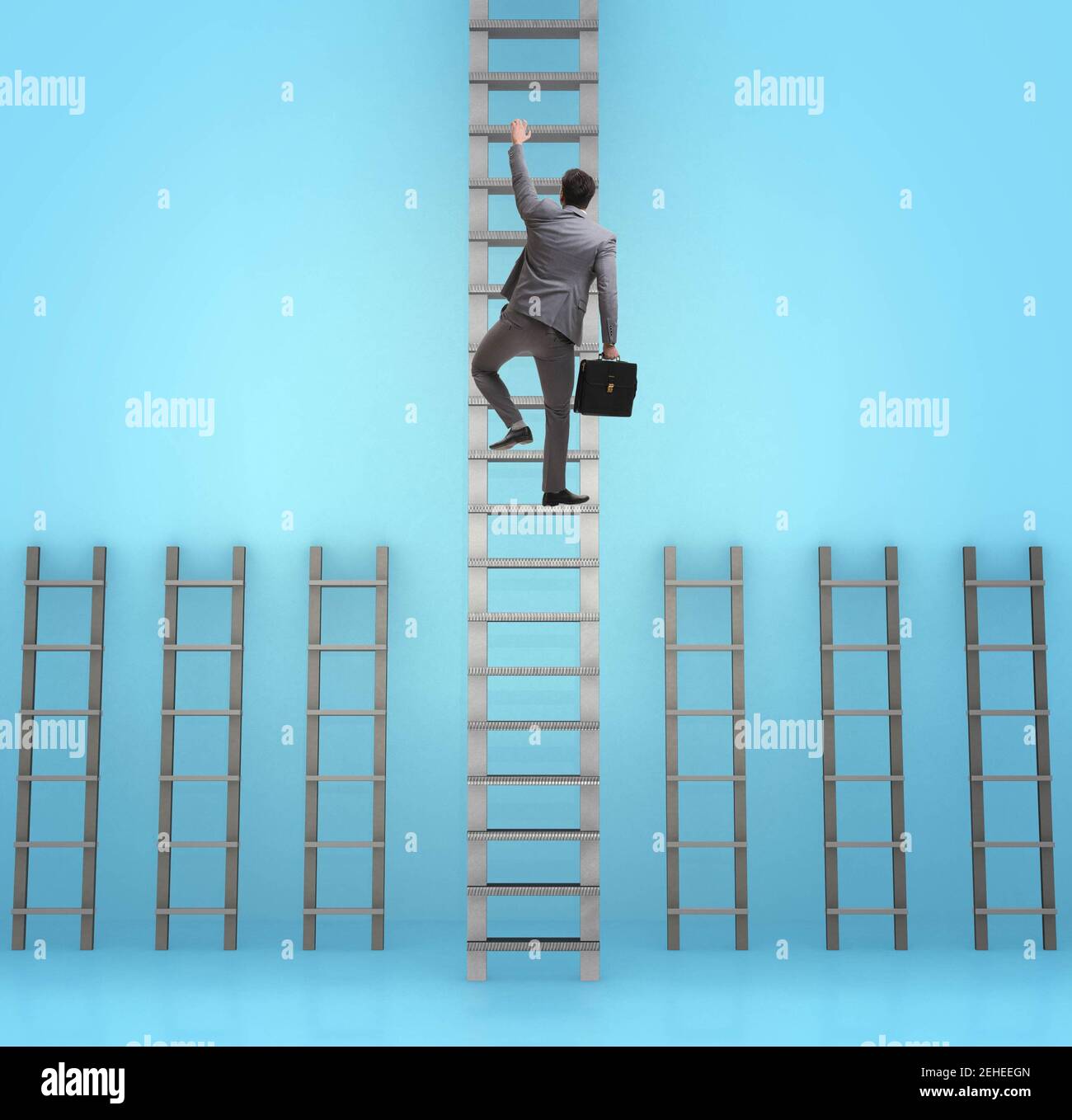 The businessman climbing career ladder in business success concept ...
