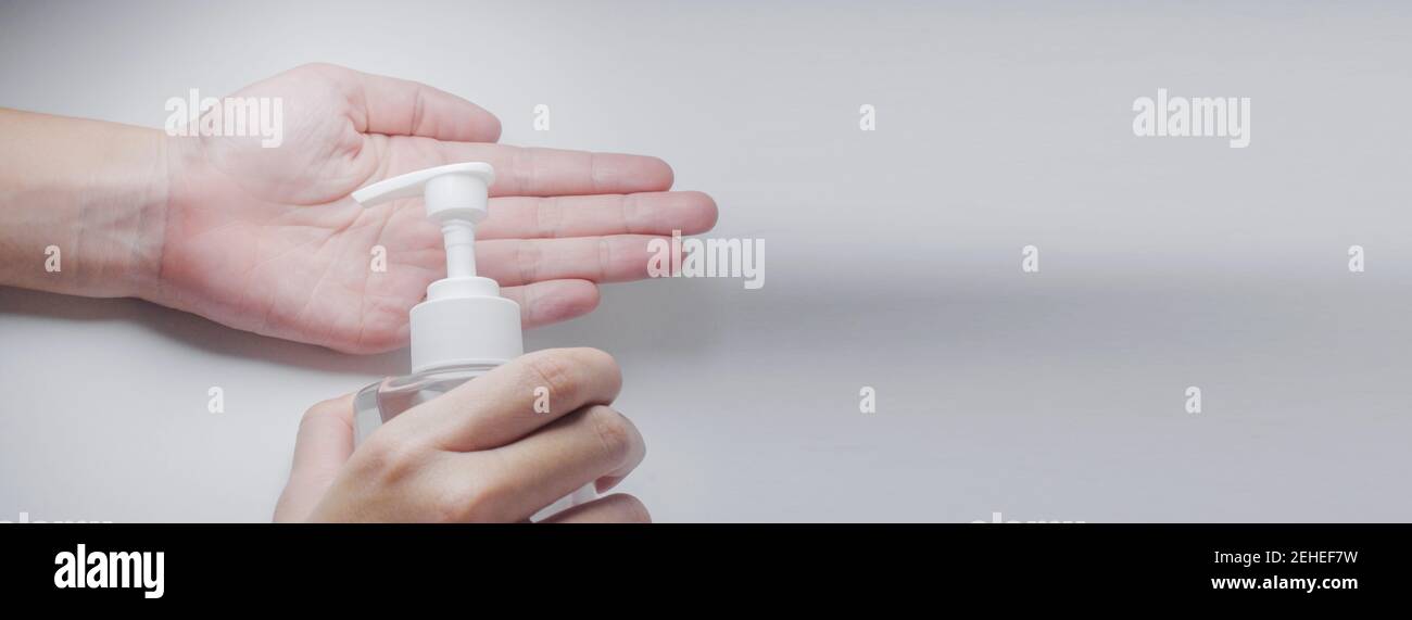 People use alcohol gel clean hand protect coronavirus covid19 white ...