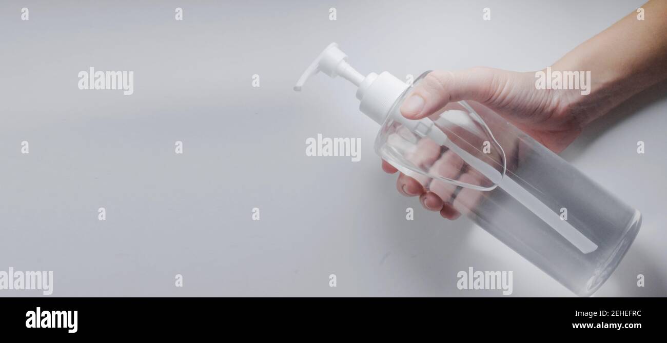 People use alcohol gel clean hand protect coronavirus covid19 white ...