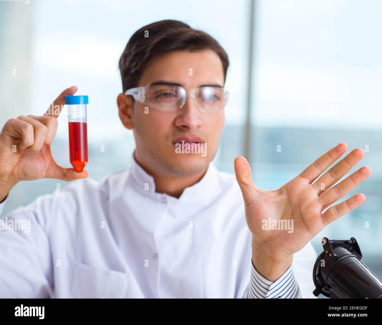 The man doctor checking blood samples in lab Stock Photo Alamy
