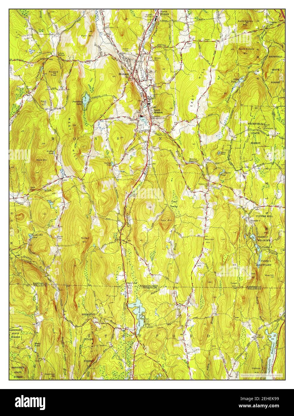 Monson, Massachusetts, map 1953, 124000, United States of America by