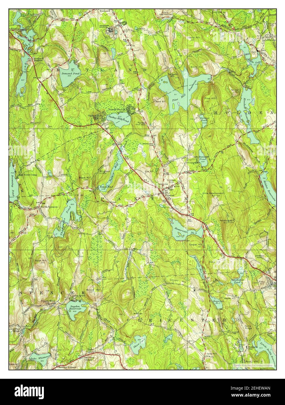 Paxton, Massachusetts, map 1950, 124000, United States of America by Timeless Maps, data U.S