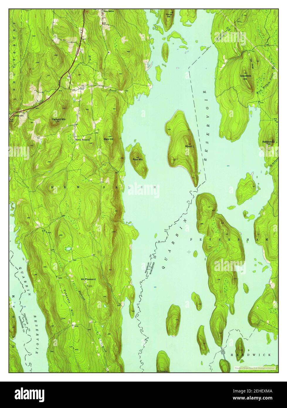 Quabbin Reservoir, Massachusetts, map 1952, 1:24000, United States of America by Timeless Maps, data U.S. Geological Survey Stock Photo