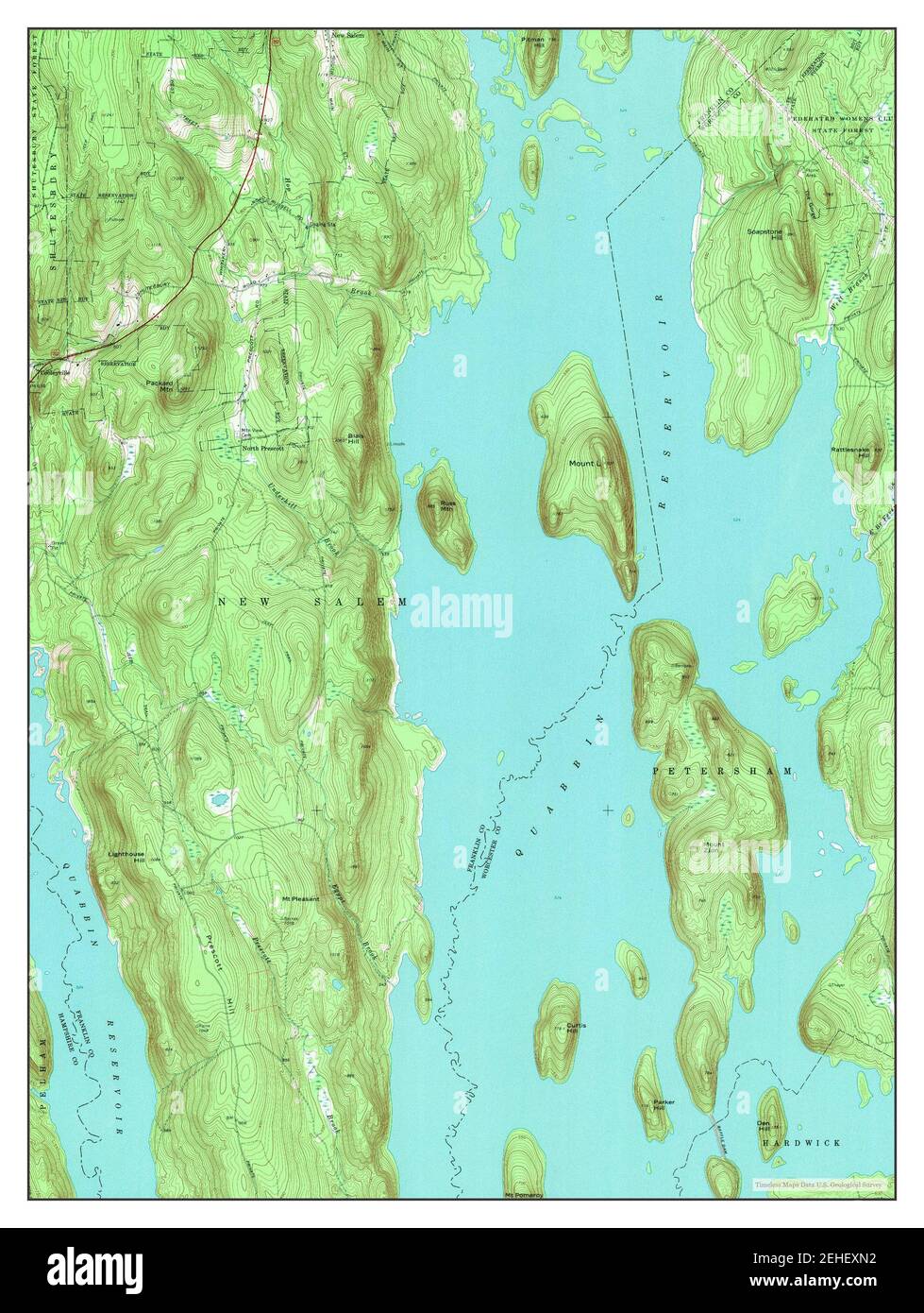 Quabbin Reservoir, Massachusetts, map 1967, 1:24000, United States of America by Timeless Maps, data U.S. Geological Survey Stock Photo