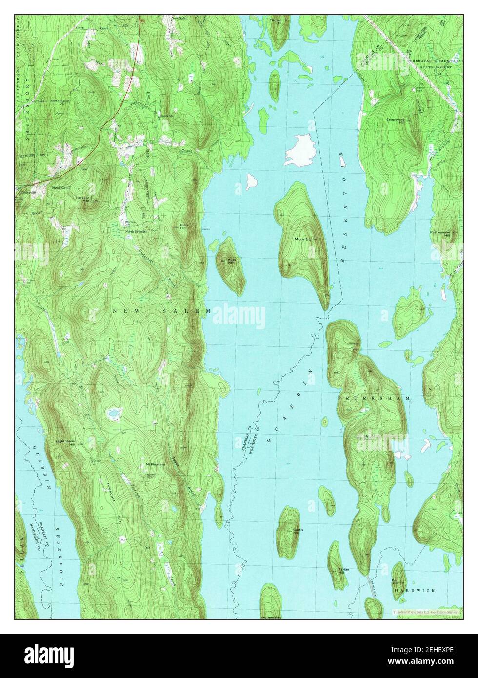 Quabbin Reservoir, Massachusetts, map 1967, 1:25000, United States of America by Timeless Maps, data U.S. Geological Survey Stock Photo