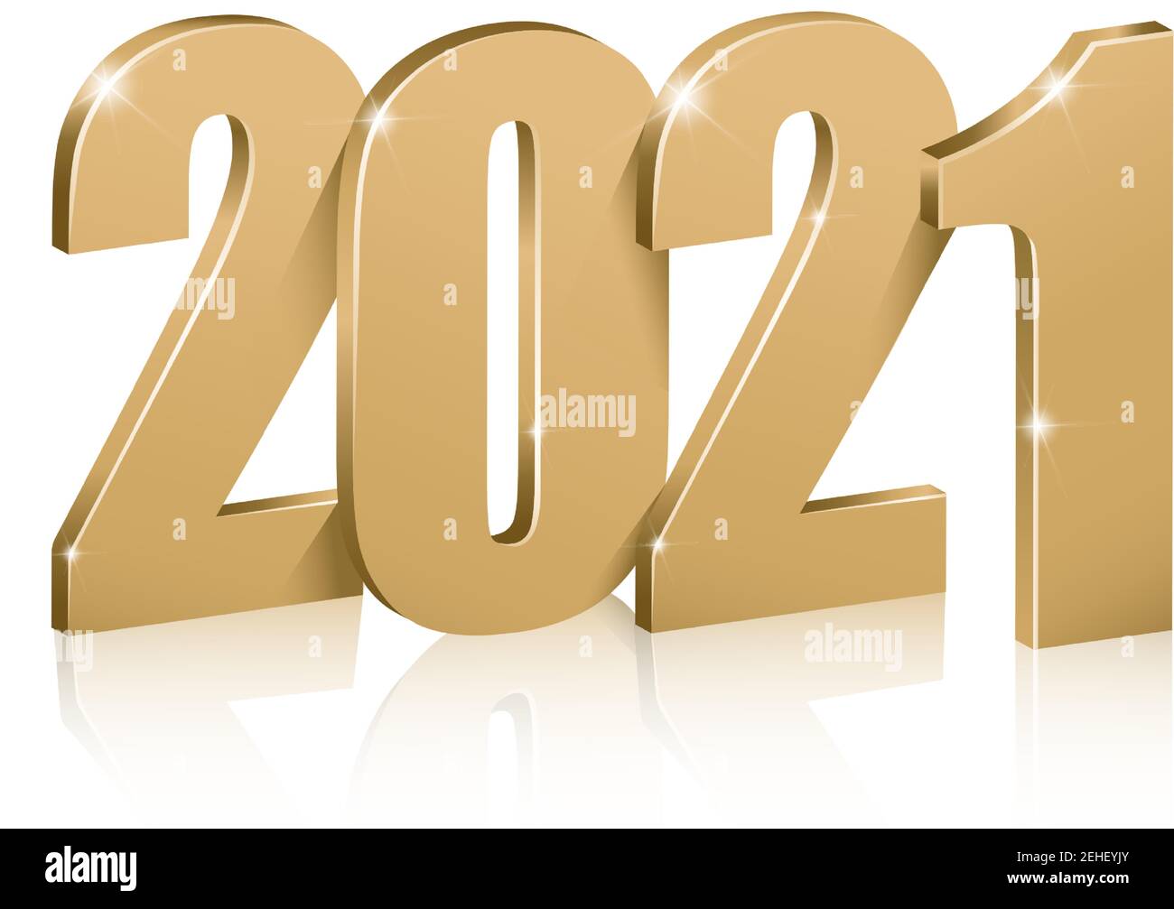 3d realistic vector golden numbers 2021, happy new year. Isolated on white background. Stock Vector