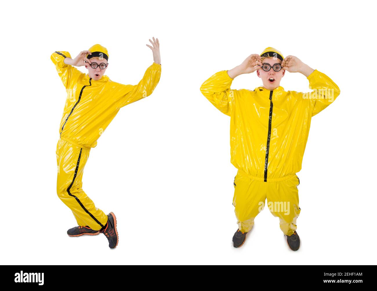 The man in yellow suit isolated on white Stock Photo Alamy