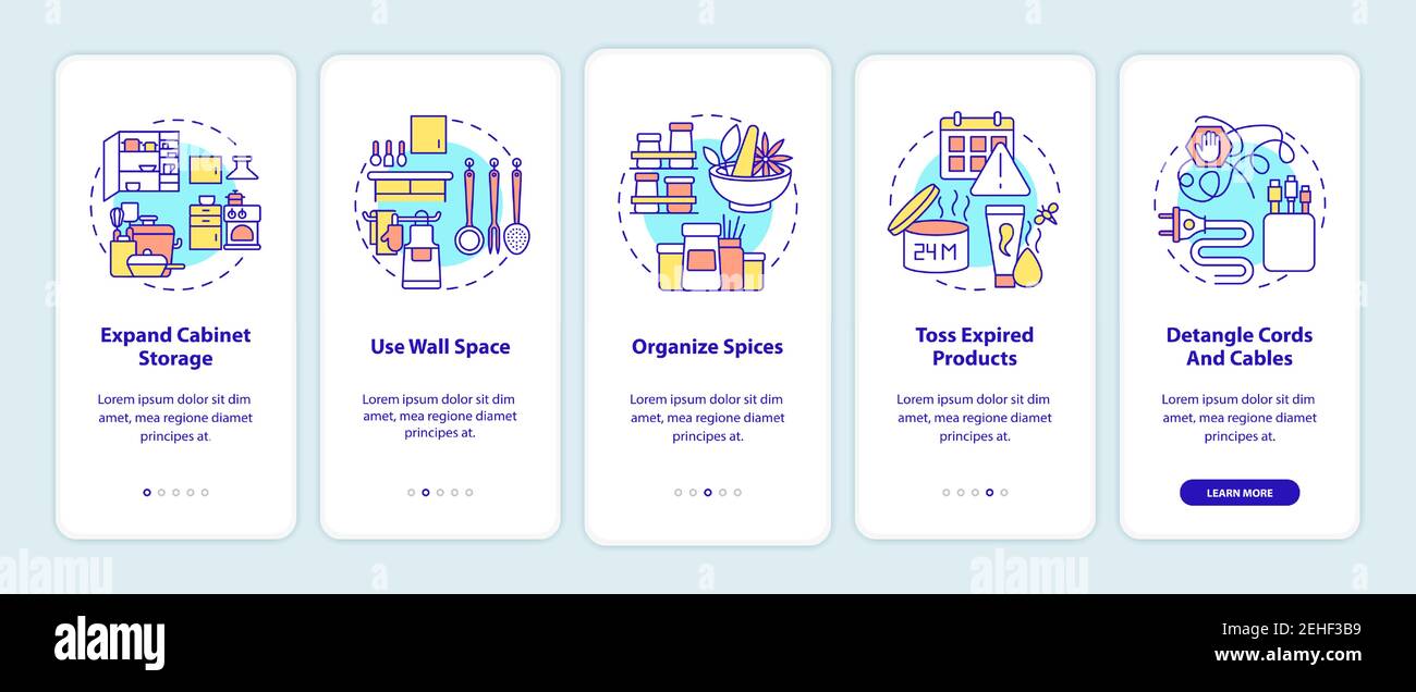 Decluttering tips onboarding mobile app page screen with concepts Stock Vector