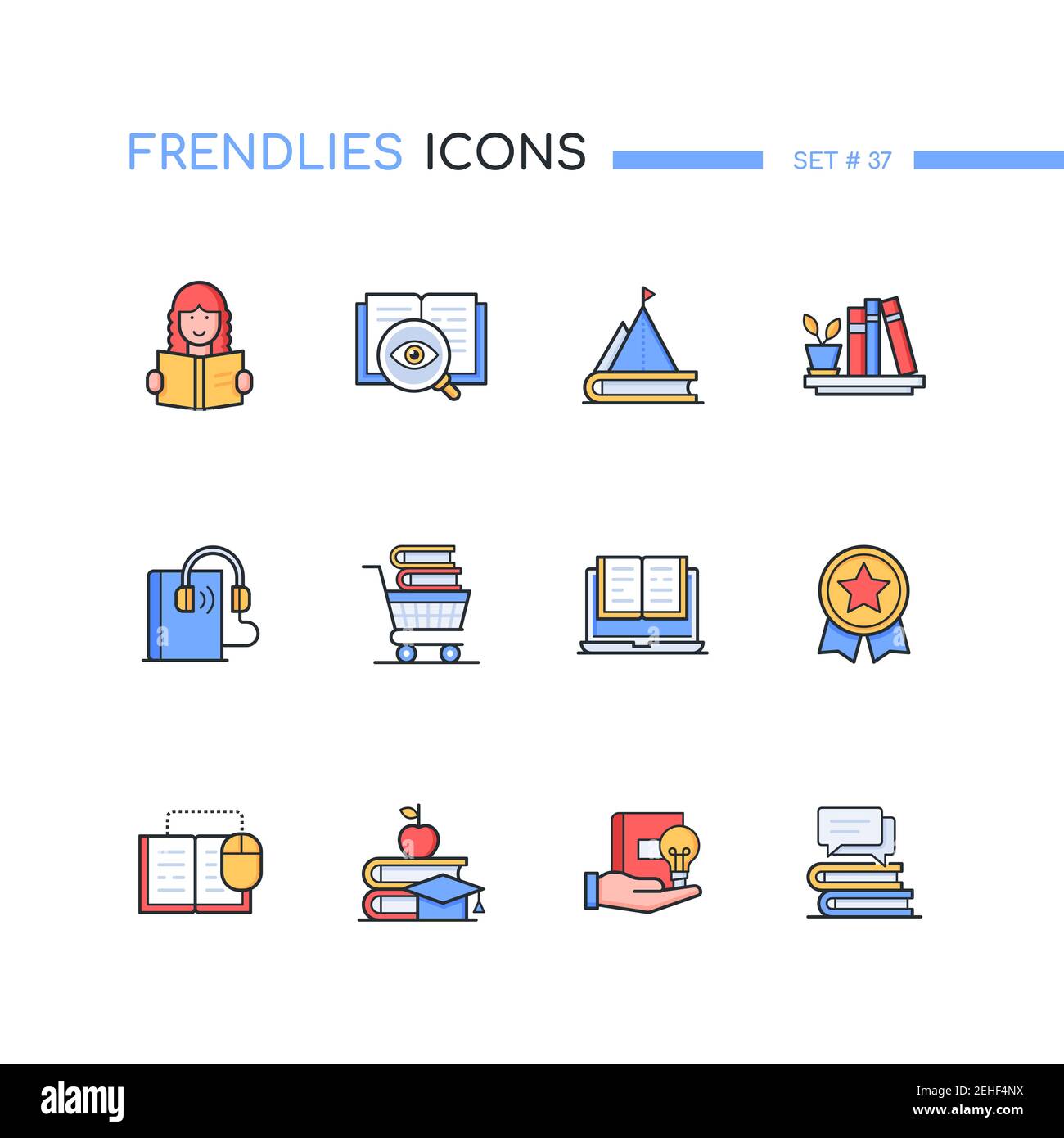 Reading - modern line design style icons set. Learning, online library ...