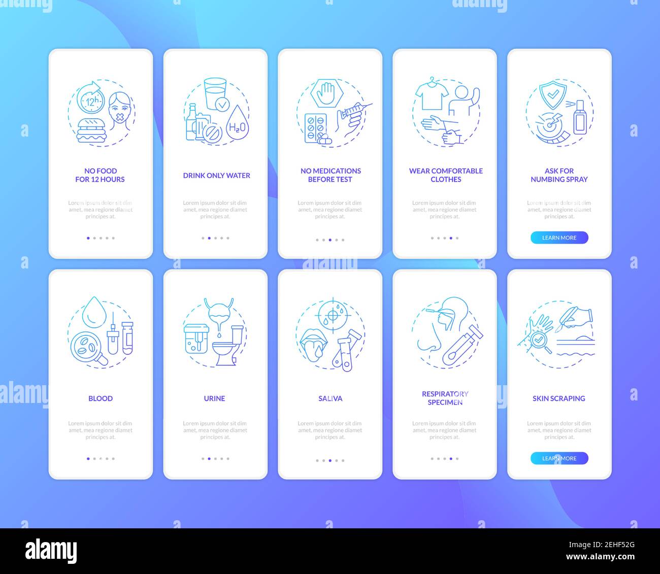 Lab diagnostic procedures onboarding mobile app page screen with
