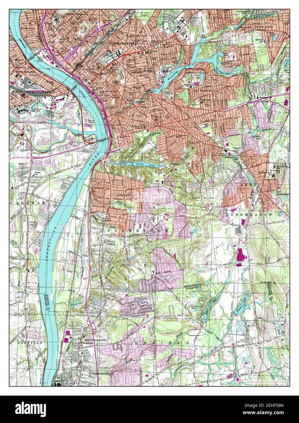 Springfield South, Massachusetts, map 1958, 1:25000, United States of America by Timeless Maps, data U.S. Geological Survey Stock Photo