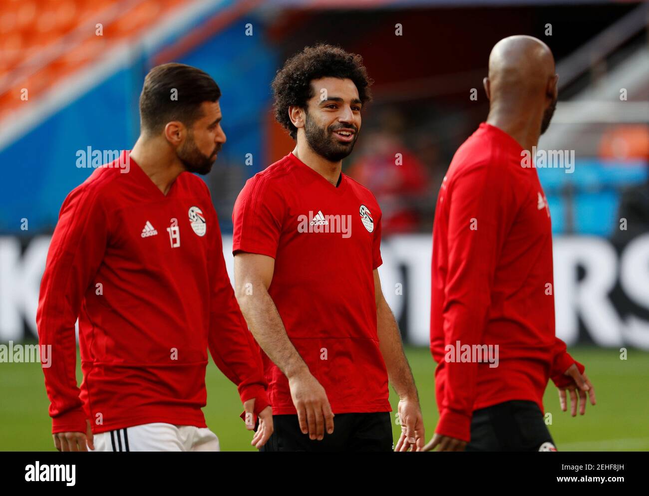 Soccer Football - World Cup - Egypt Training - Ekaterinburg Arena, Yekaterinburg, Russia - June 14, 2018   Egypt's Mohamed Salah during training   REUTERS/Damir Sagolj Stock Photo