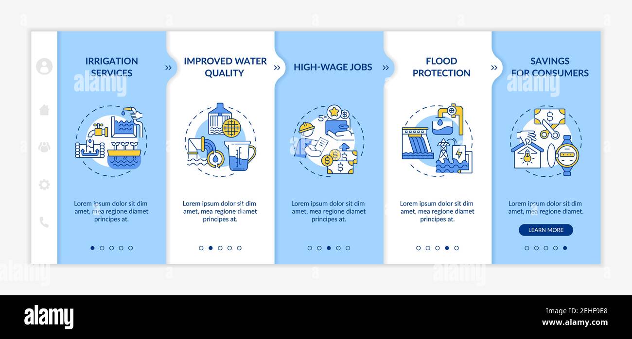 Benefits of hydropower vector infographic template Stock Vector