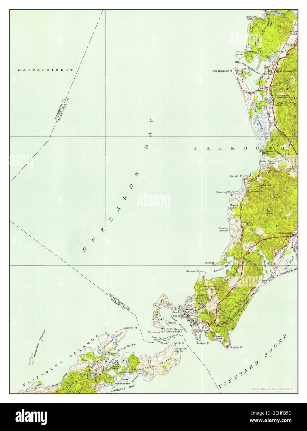 Woods Hole, Massachusetts, map 1953, 124000, United States of America