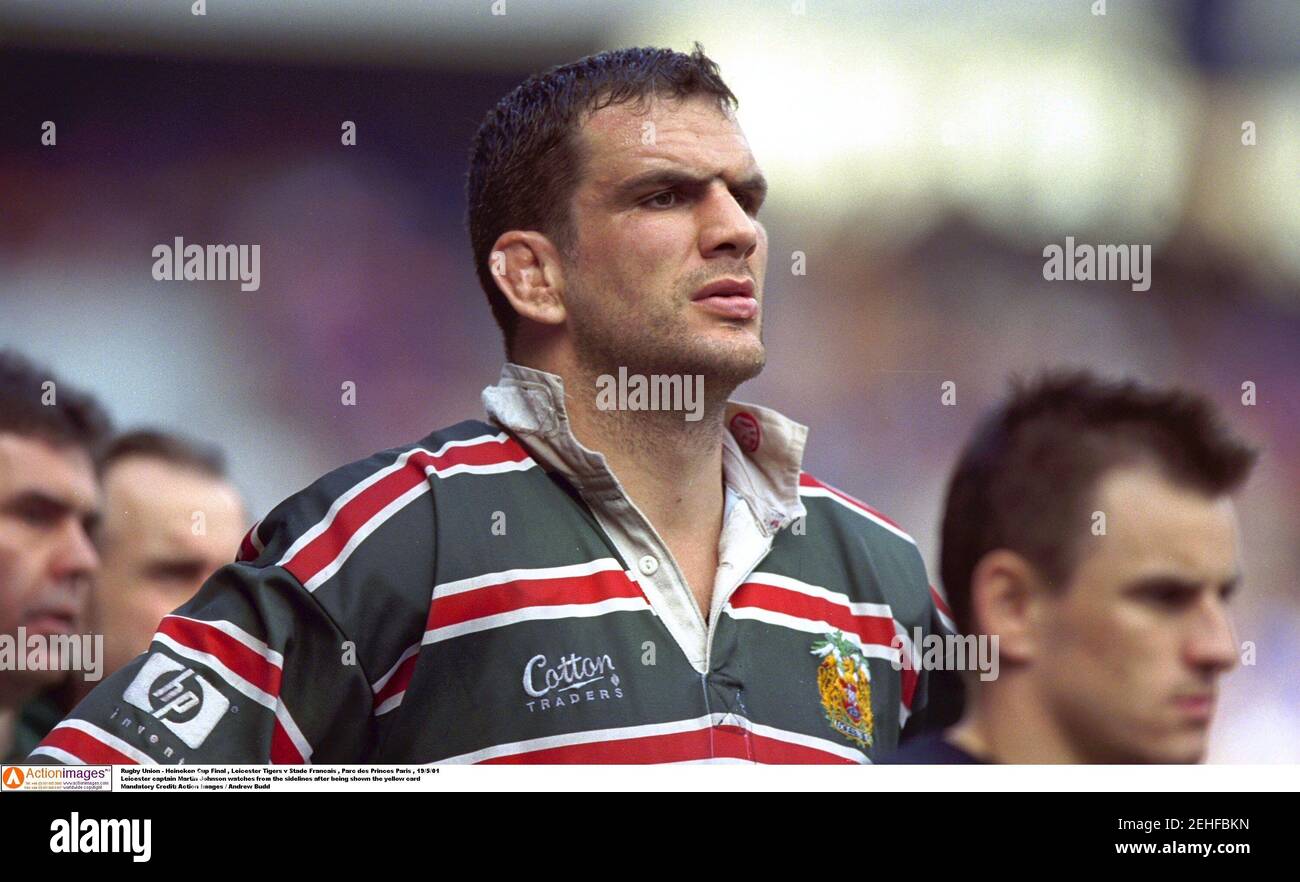 Rugby Union - Heineken Cup Final , Leicester Tigers v Stade Francais , Parc des Princes Paris , 19/5/01  Leicester captain Martin Johnson watches from the sidelines after being shown the yellow card  Mandatory Credit: Action Images / Andrew Budd Stock Photo