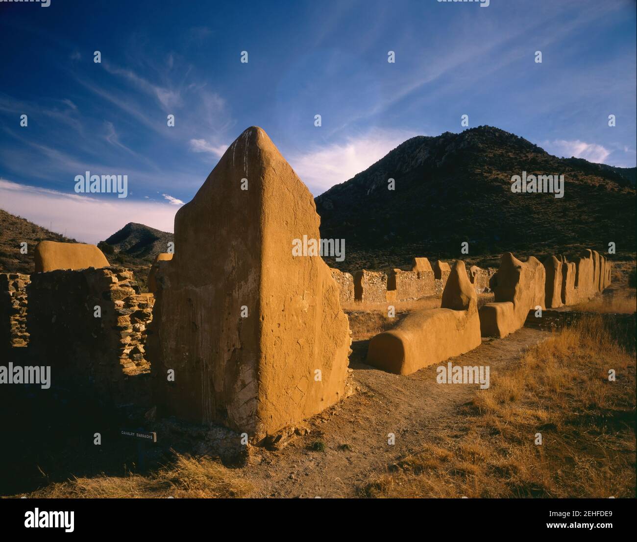 Cochise County  AZ/NOV Ruins of Fort Bowie  Ft. Bowie National Historic Site with a mountain known as Helen's Dome beyond. Located in Apache Pass  eas Stock Photo
