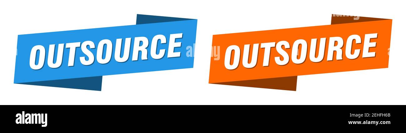 outsource ribbon label sign set. outsource banner Stock Vector