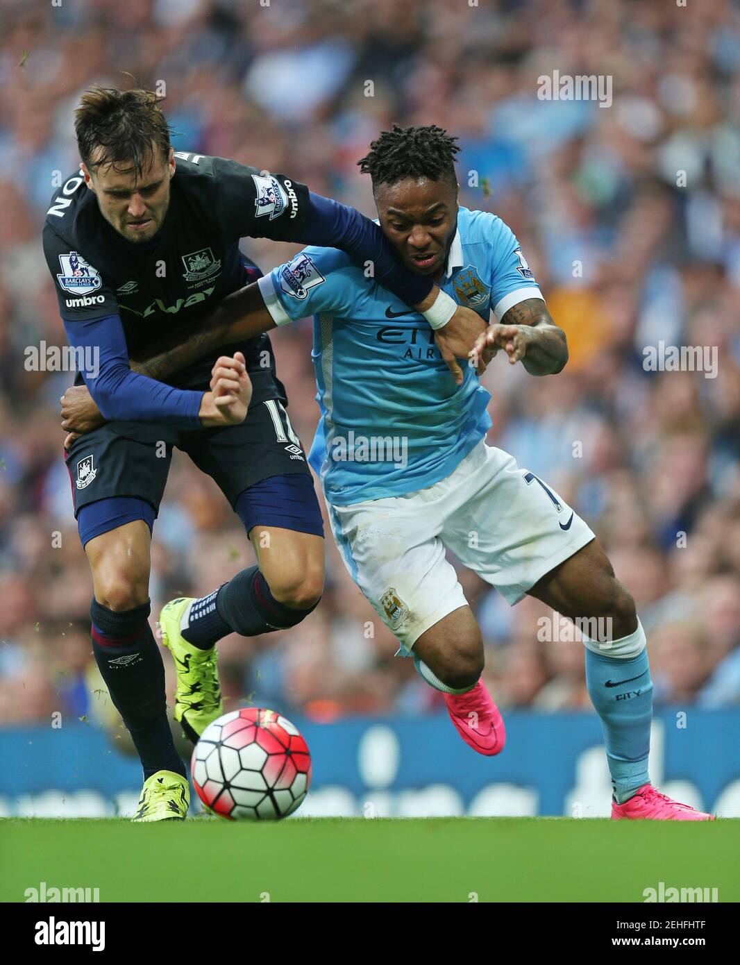 Football - Manchester City v West Ham United - Barclays Premier League -  Etihad Stadium - 19/9/15 Manchester City's Raheem Sterling in action with West  Ham's Carl Jenkinson Action Images via Reuters /