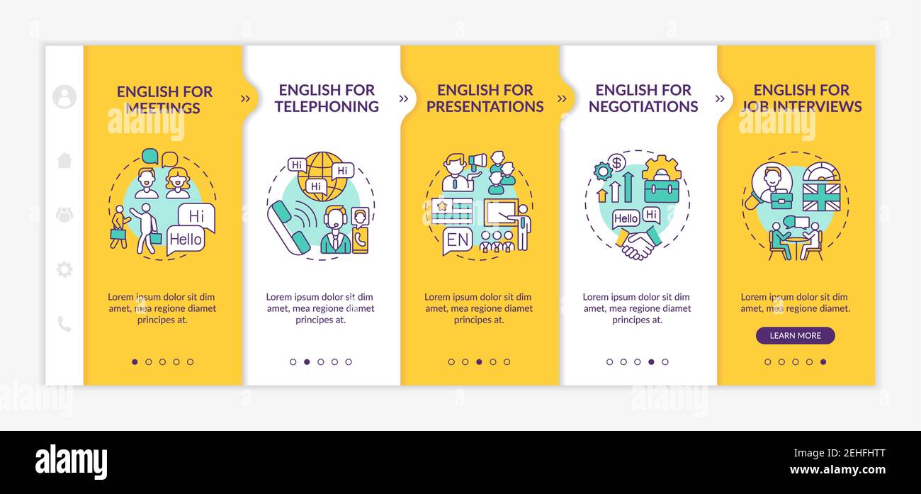 Business English aims onboarding vector template Stock Vector
