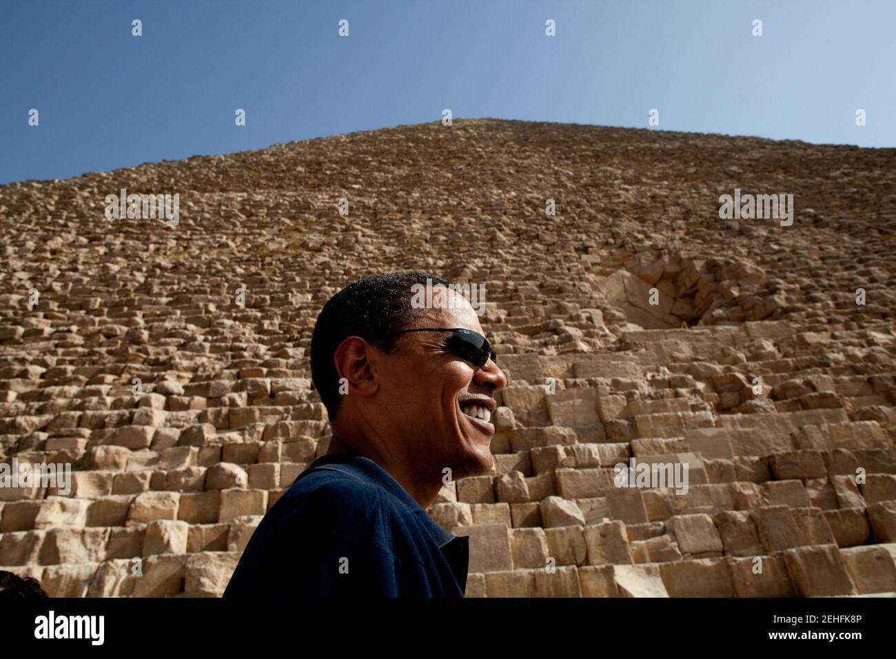 President Barack Obama tours the Pyramids of Giza in Egypt on June 4, 2009. Stock Photo