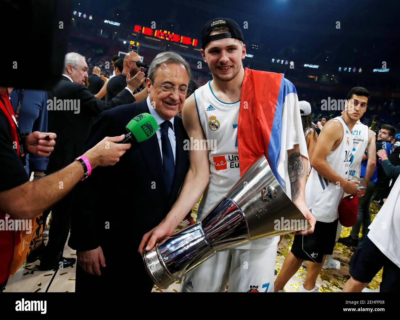 Basketball - Euroleague Final Four Final - Real Madrid vs Fenerbahce Dogus  Istanbul - Stark Arena, Belgrade, Serbia - May 20, 2018 Real Madrid's Luka  Doncic with Real Madrid president Florentino Perez