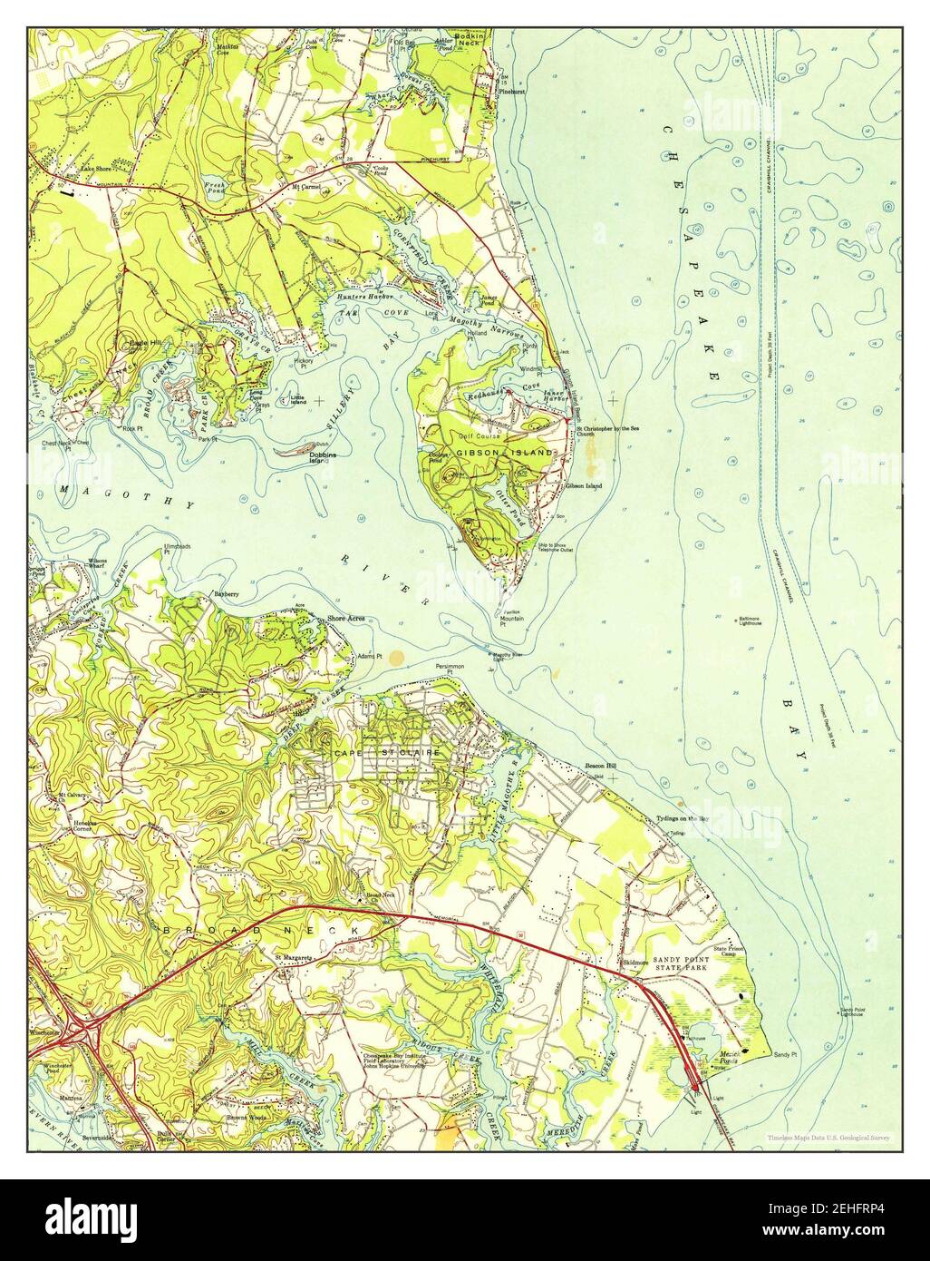 Gibson Island, Maryland, map 1954, 124000, United States of America by
