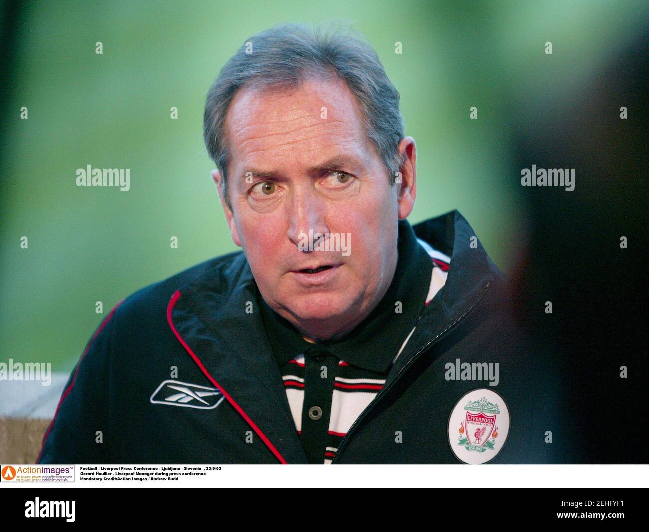 Football - Liverpool Press Conference - Ljubljana - Slovenia  , 23/9/03  Gerard Houllier - Liverpool Manager during press conference  Mandatory Credit:Action Images / Andrew Budd Stock Photo