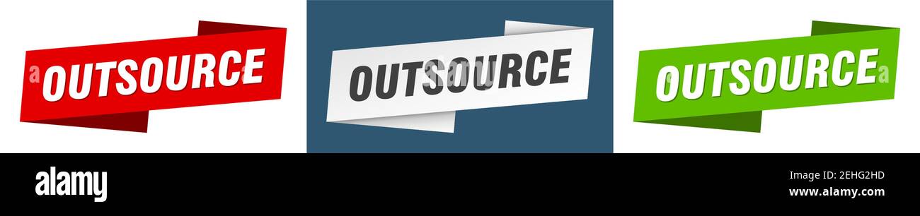 outsource ribbon label sign set. outsource banner Stock Vector