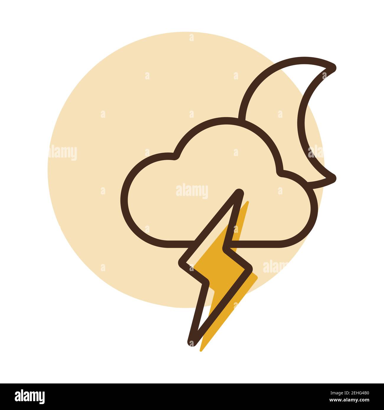 Moon cloud with lightning vector icon. Meteorology sign. Graph symbol ...