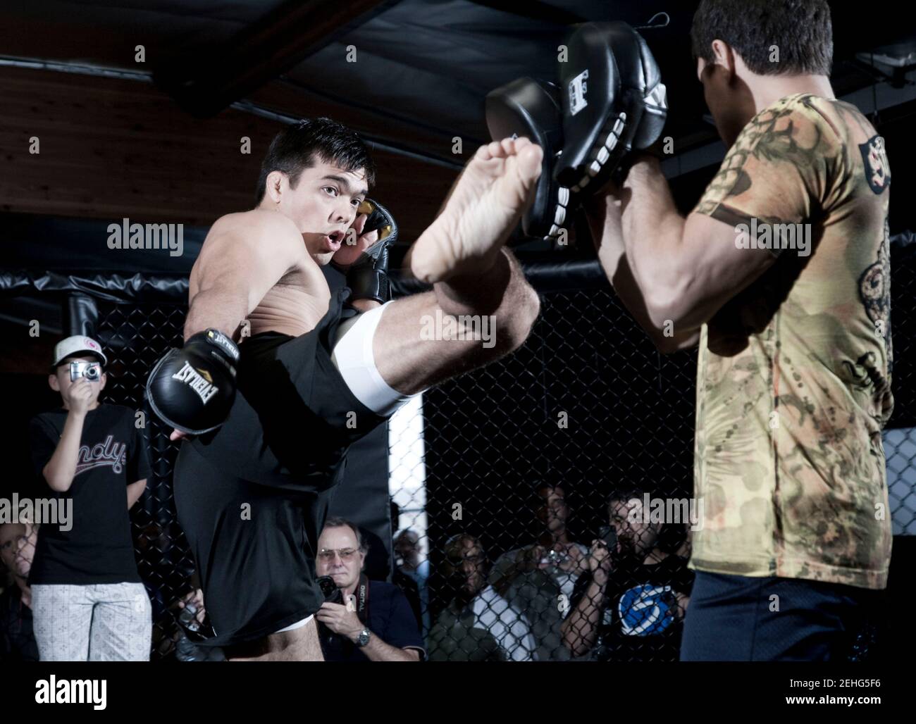 UFC fighter Lyoto Machida, left, during a training session at the Black House gym in Gardena, California on October 20, 2009. Francis Specker Stock Photo